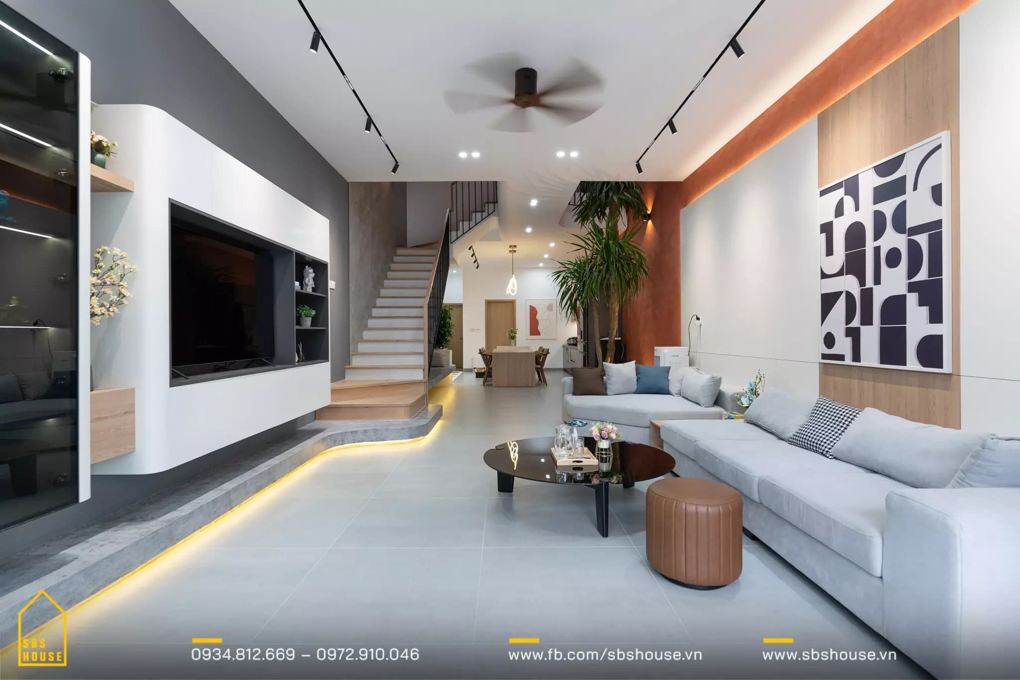 Hình ảnh nội thất Nhà phố 3 tầng phong cách hiện đại và thô mộc