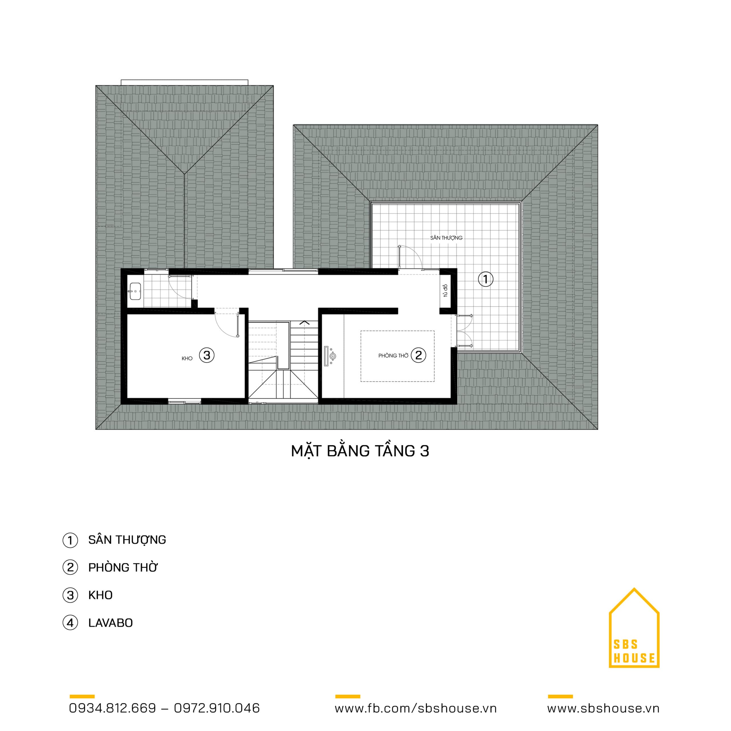 Mặt bằng tầng 3 Biệt thự 3 tầng phong cách địa trung hải
