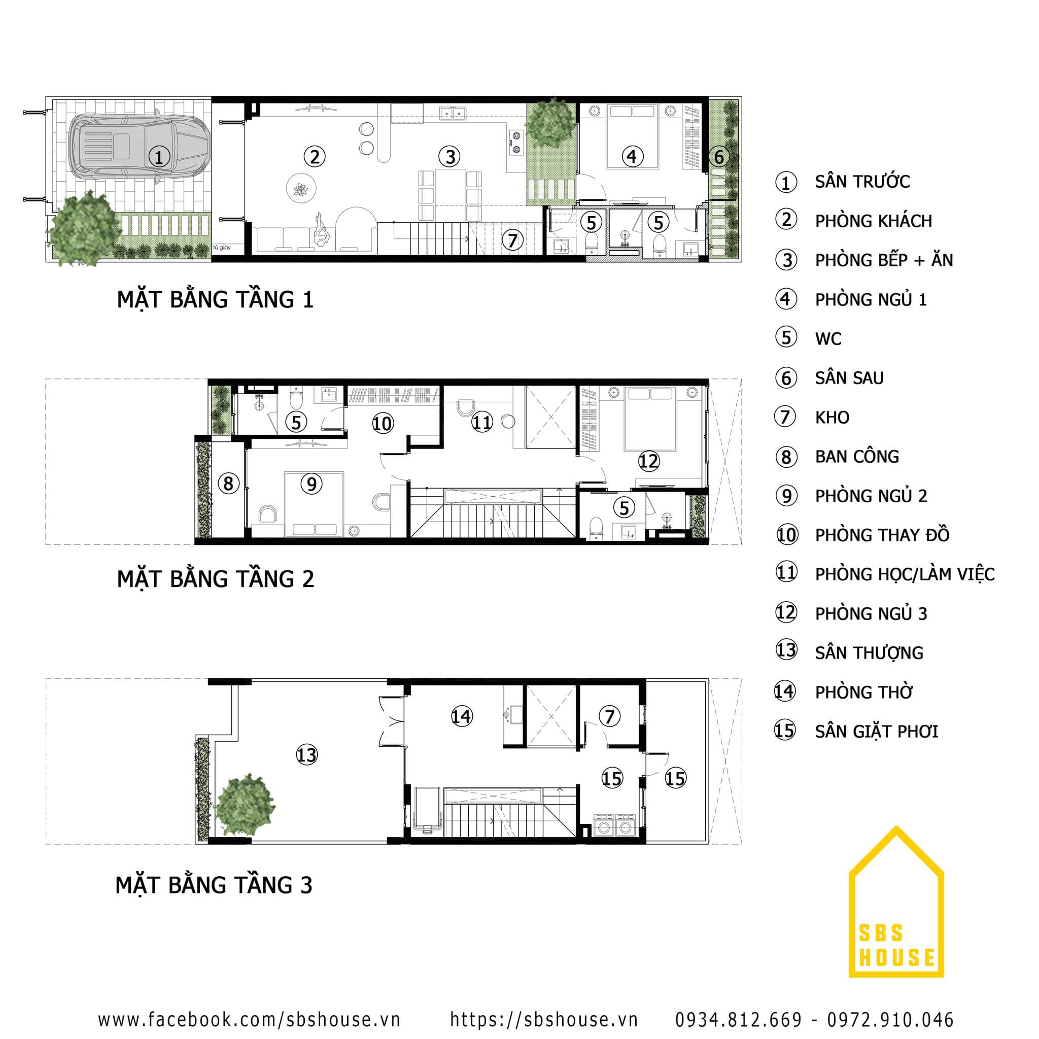 Mặt bằng Ấn tượng với mặt tiền nhà 3 tầng H's House