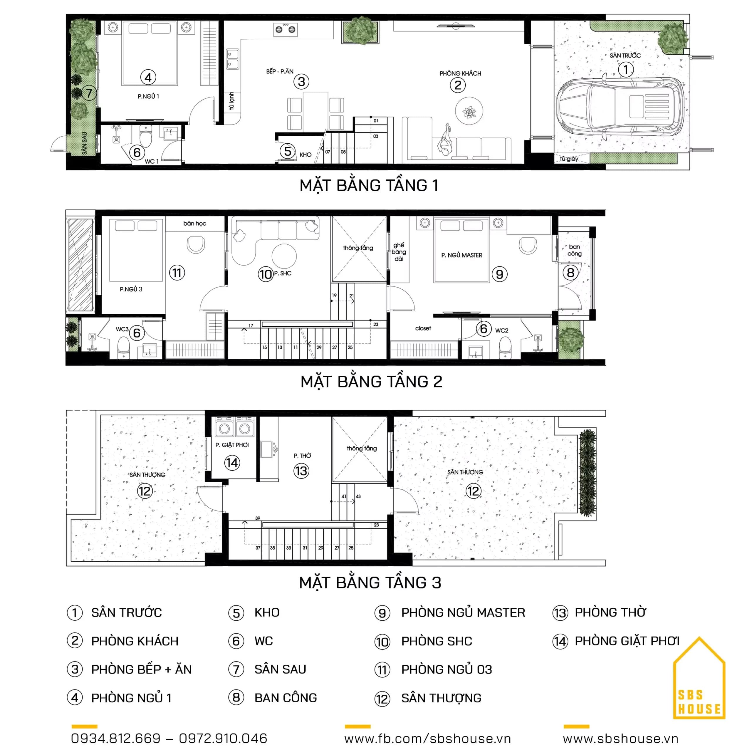 Mặt bằng Ngôi nhà 2 tầng 1 tum của đôi vợ chồng trẻ