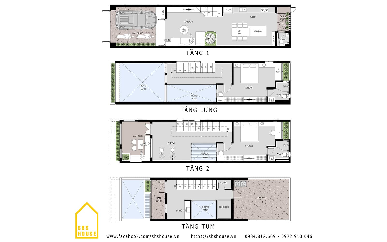Mặt bằng Nhà ống 2 tầng 1 lửng, 1 tum hiện đại và sang trọng đến lạ